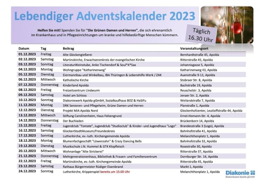 Adventskalender 2023 Inhalt