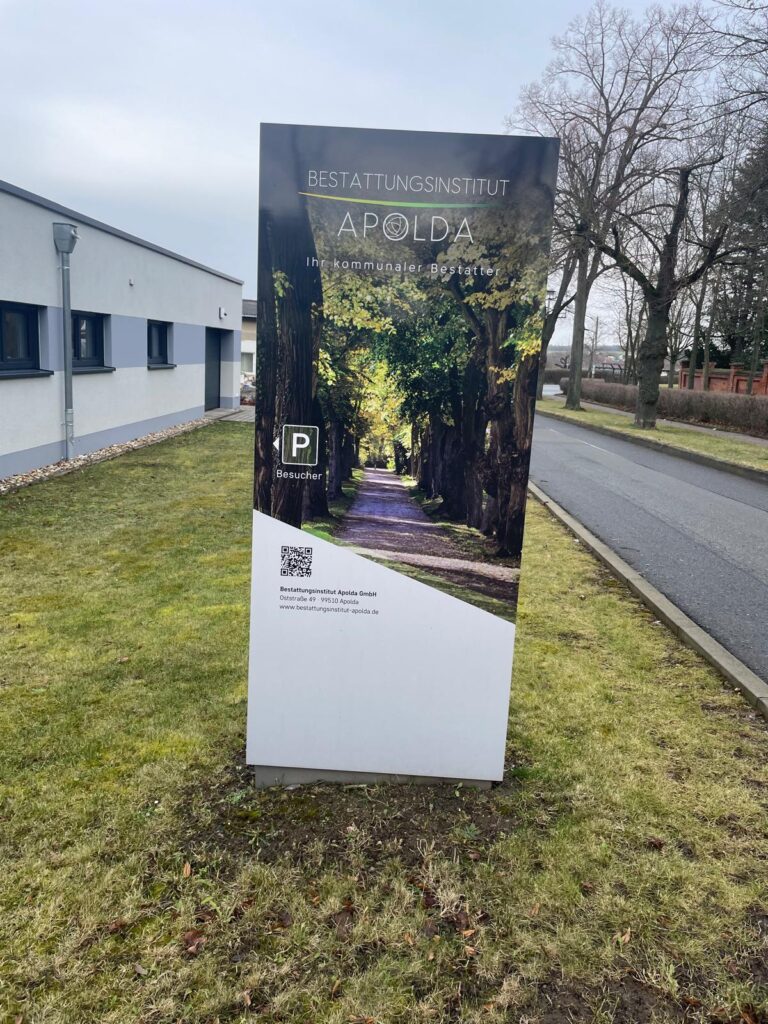 Werbung für das Bestattungsinstitut Apolda